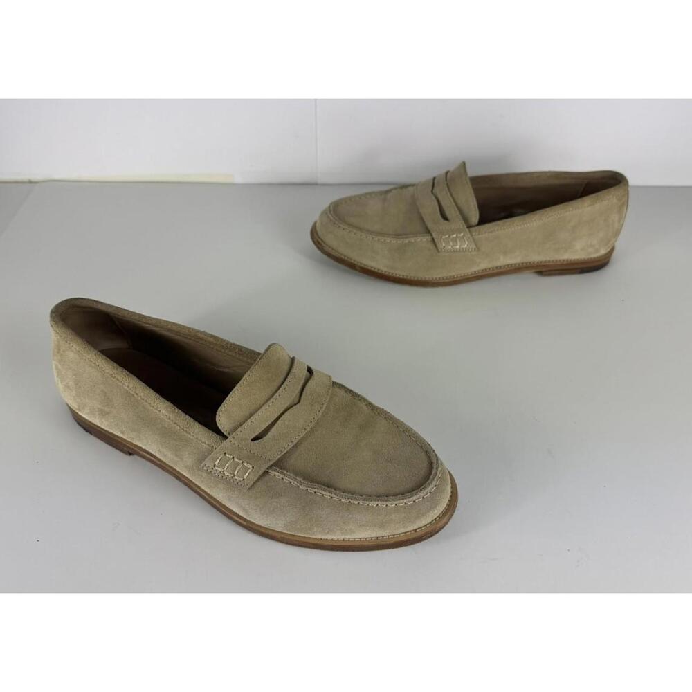 Manolo Blahnik Perry Suede Tan Women's Penny Loafers EU 39.5 US 9.5